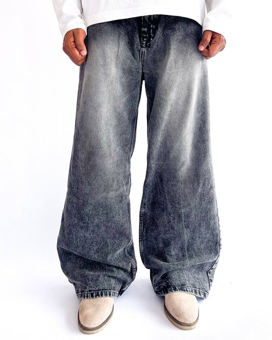 Gray Stone Washed Wide Leg Baggy