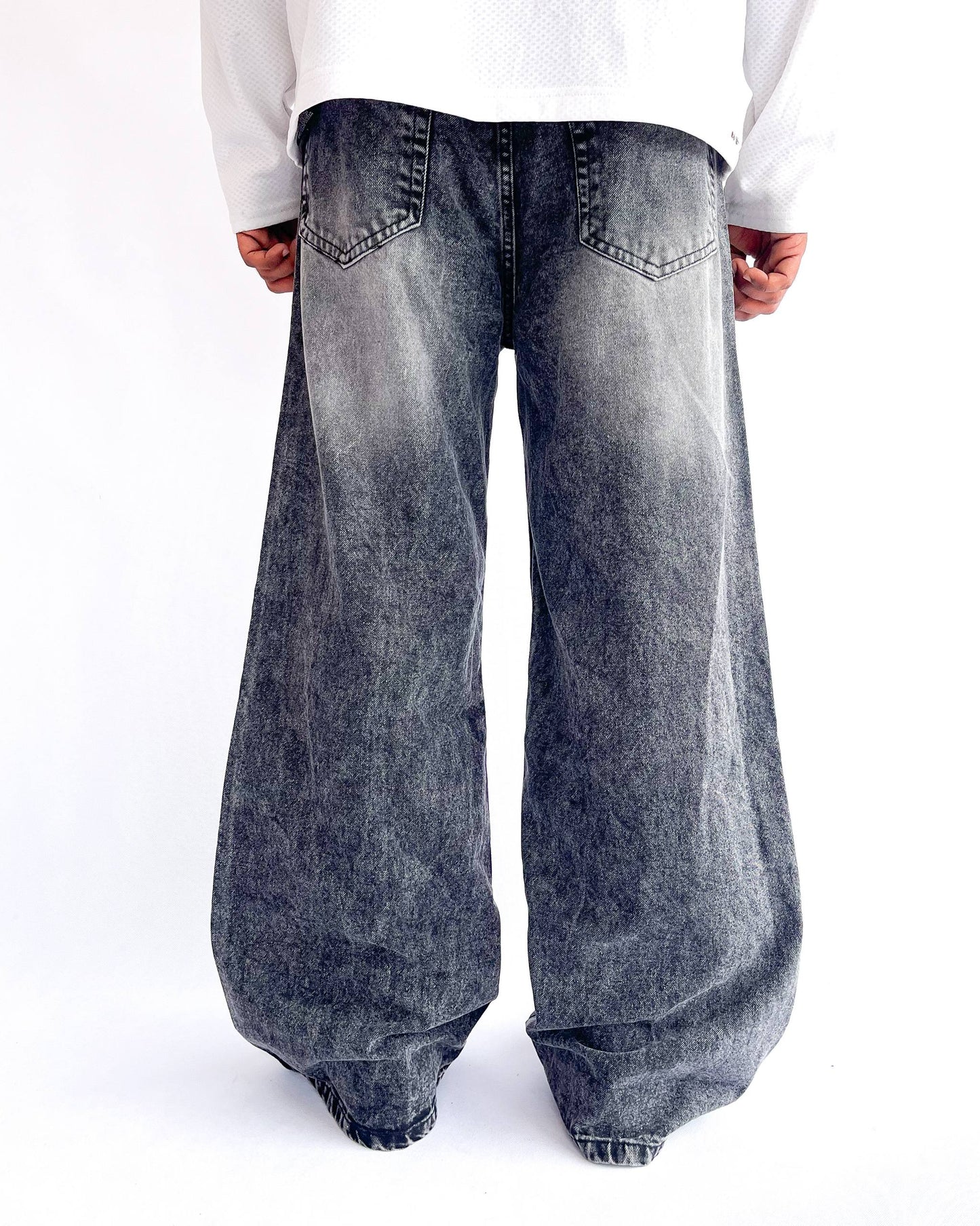 Gray Stone Washed Wide Leg Baggy