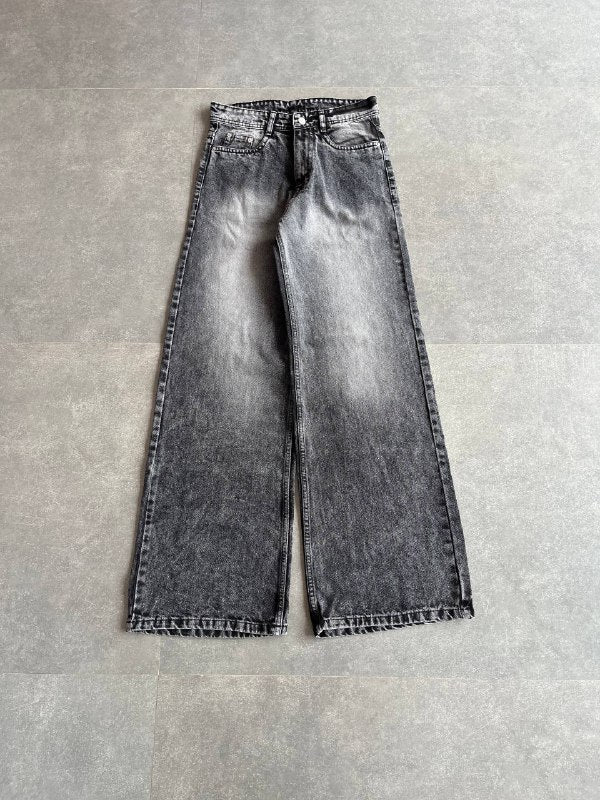 Gray Stone Washed Wide Leg Baggy