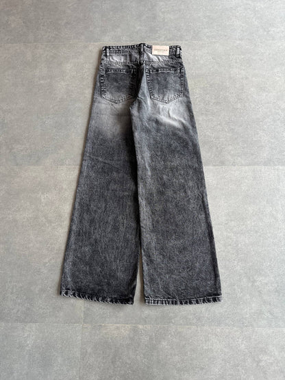 Gray Stone Washed Wide Leg Baggy